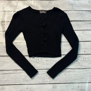 Urban Outfitters Ribbed Sweater Button Front Crop Black Long Sleeves